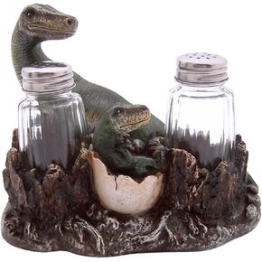 Dinosaur and Egg Salt and Pepper Set Holder, Unique Kitchen & Bar Decor, Shakers Included, 5.75 Inches