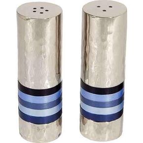 Yair Emanuel Hammered Nickel Salt and Pepper Shaker Set- Shades of Blue Rings (SAB-2)