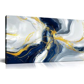 Kepgonegu Abstract Wall Art Modern Blue Golden Grey Abstract Picture Large Canvas Prints for Living Room Bedroom Size 20x40