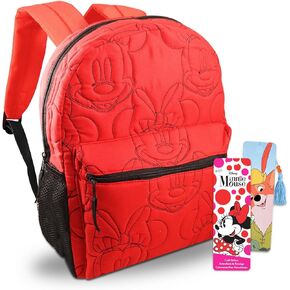 Minnie Mouse School Backpack for Girls 16 Inches - Bundle with Minnie Mouse School Bag for Toddler Girls, Minnie Stickers, Bookmark | Minnie Quilted Backpack for Girls