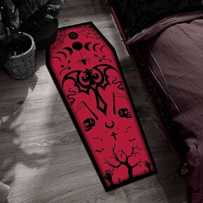 Halloween Carpet Dark Gothic Carpet for Living Room Decoration Coffin Shaped Rug Soft Non Slip Bedroom Home Party Supplies 51x19 Inch (Red)