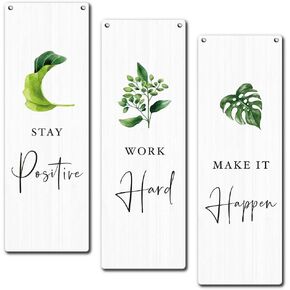 Inspirational Wall Decor Sign, 3 Pieces Motivational Wooden Sign With Rope, Stay Positive Work Hard Make It Happen Wall Art Decor For Home Bedroom Living Room, Artwork Gifts For Family Friend, B05