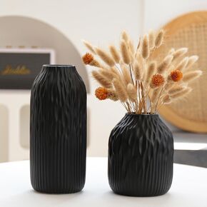 Ceramic Black Vases Home Decor, Modern Vases for Dried Flowers Pampas Grass, Large Matt Vases for Decor Living Room Tables, 9 inch