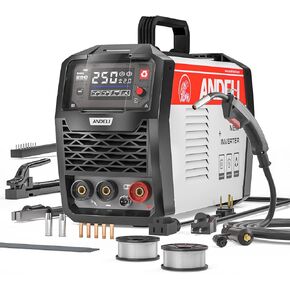 ANDELI MIG Welder, 200Apm 110V/220V Dual Voltage GAS MIG/FLUX MIG/Lift Tig/Stick 4-In-1 Multiprocess MIG Welder, Gas Gasless MIG Welding Machine MIG-270 LED