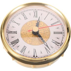 OSALADI Mini Clock Insert,Round Quartz Movement,Miniature Clock,Gold Trim Roman Numerals,Fit 3.0 inch Diameter Hole