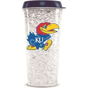 NCAA Kansas Jayhawks كوب فريزر كريستالي سعة 16 أونصة مع غطاء وقش