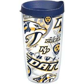 كوب Tervis NHL Nashville Predators All Over مع غلاف وغطاء كحلي، 16oz، شفاف