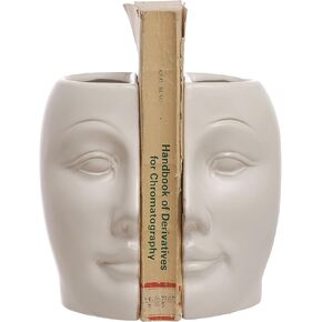 Bloomingville 6.75 Inches Sculpted Stoneware Face Vases with Reactive Glaze, White, Set of 2 Bookend