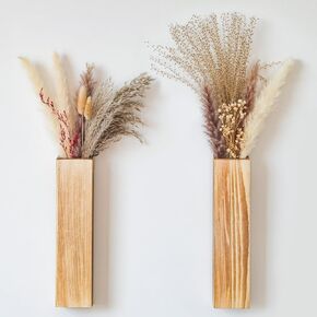 2 PCS Wood Wall Planters Wood Wall Vases Hanging Wooden Vase Wall Planter for Indoor Plants Small Farmhouse Decoration Wall Mounted Plant Flower Pot for Dried Flowers Garden Bedroom Home