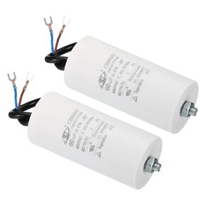 PATIKIL CBB60 60uF Running Capacitor, 2pcs AC 450V 2 Wires 50/60Hz Cylinder Bottom with Screw 111x51mm for Washing Machine,Water Pump Motor Star