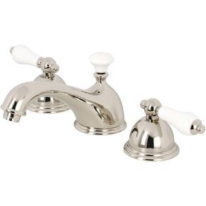 Kingston Brass KS3961PL Restoration Widespread Lavatory Faucet with Porcelain Lever Handle, Polished Chrome, 8-Inch Adjustable Center
