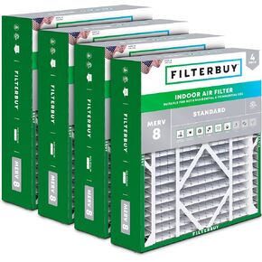 Filterbuy 24x25x5 Air Filter MERV 8 Dust Defense (4-Pack), Pleated HVAC AC Furnace Air Filters Replacement for Carrier FILXXCAR0024, Maytag, and More (Actual Size: 23.63 x 24.69 x 4.25 Inches)