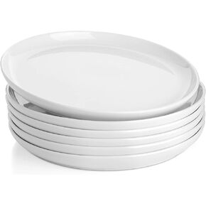 Sweese Porcelain 7.4 Inch Dessert Plates Set of 6 - White Salad Modern Appetizer Plates - Dishwasher, Microwave, Oven Safe, Smooth Glaze, Scratch Resistant