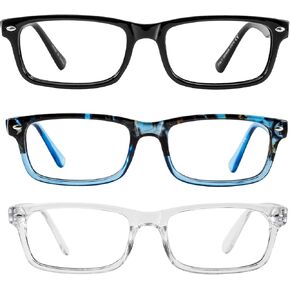 3 Packs Reading Glasses for Men Rectangle Spring Hinges Readers 1.0 1.25 1.5 1.75 2.0 2.25 2.5 2.75 3.0 3.5 4.0