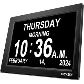 LUCKSKY Large Display Digital Calendar Day Clocks for Seniors, Accurate Time Digital Clock with Date and Day of Week, Adjustable Brightness, Loud Alarm, Easy to Use