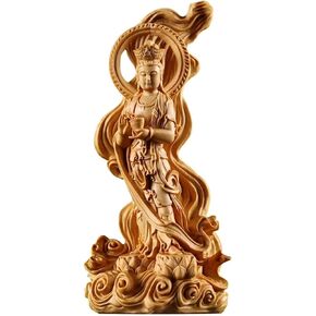 Goddess of Mercy Guan yin Buddha Statue,Nanhai Kuanyin Buddha Statue,Hand Carving Boxwood Quan yin Statue for Home Office Decor
