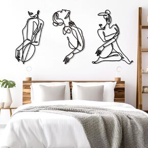 Zzbakress 3 Pcs Elegant Woman Metal Wall Art Minimalist Modern Bedroom Decor Woman Line Draw Abstract Art for Bedroom, Living Room, Bathroom, Kitchen and Office (Gold, Modern)