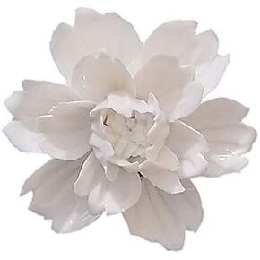 Peony Ceramic Flower Wall Décor Artificial 3D Flower Wall Art for Living Room Home Hallway Bedroom Kitchen Farmhouse Bathroom Dining Room, White, 5.90 inch