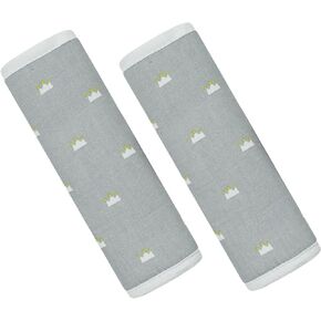 CUXFLS Baby Strap Cover for Children, 2 Pcs Infant Car Seat Belt Cover Pad, Baby Neck Pad Protector for Kids Newborn Infants Toddlers (Grey Crown)
