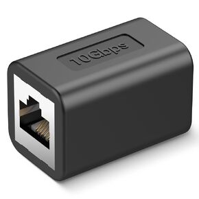Ethernet Extender 10Gbps RJ45 Ethernet Coupler, in Line Coupler for Cat7/Cat6/Cat5e/Cat5 Ethernet Cable Extender Adapter for PC Router Modem PS5 Xbox Female to Female (1 Pack Black)