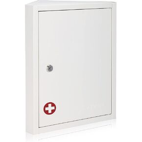 AdirMed Locking Corner Medicine Cabinet, Wall Mounted First Aid Corner Cabinet with Lock, Lockable Corner Wall Medicine Cabinet, 14.96" H x 14.96" W x 7.09" D