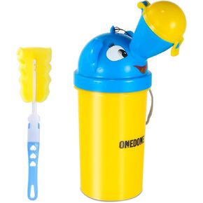 ONEDONE Portable Urinal for Kids 17 OZ Pee Bottle with Clean Brush Travel Urinal for Kids Baby Child Pee Cup for Girls Emergency Toilet for Camping Car Travel and Kid Potty Training (Pink)
