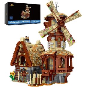 JMBricklayer Medieval Windmill House Building Set for Adults, Town Windmill Mill Architecture Toys Village Castle Set, Collectible or Display Model, Ideas Gift for Girls Boys 30116