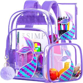 AGSDON 3PCS Clear Backpack for Girls, Kids Unicorn Transparent Bookbag Heavy Duty, Cute See Through Backpacks with Lunch Bag - Pink