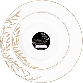 PLASTICPRO 32 Pack Elegant Disposable Plastic Plates Combo Set Includes 16 Dinner Plates and 16 Salad Plates Heavy Duty Fancy Party Plates White & Gold Flower Design in Kuwait