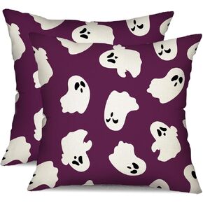 DFXSZ Halloween Pillow Covers 18x18 inch Set of 2 Happy Halloween White Ghost Decor Black Pillow Covers Happy Halloween Sofa Bed Outdoor Car Decoration TH-14A18