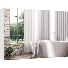 FOTOSOK Medicine Cabinet with 3 Mirrored Doors, Surface or Recessed Mount Bathroom Medicine Cabinet, Frameless Mirror Cabinet, 34.4" W x6.1 D x 23.6" H