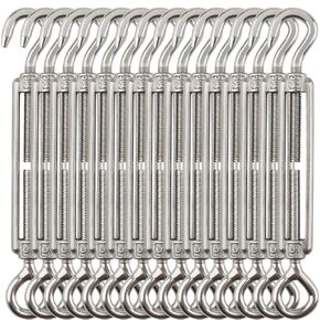 ZOENHOU 15 Pcs M5 Turnbuckle Hook and Eye, 304 Stainless Steel Wire Tensioner, Heavy Duty Turnbuckles for Cables Wire, Clotheslines, Shade Sails, 4.8" Extended to 7.3"
