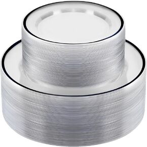 200PCS Black and Clear Plastic Plates, Black Disposable Plate Set with 100 Dinner Plates and 100 Dessert Plates for Party, Halloween