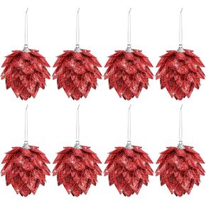 8 Pieces Artificial Flowers Christmas Tree Ornaments Glitter Christmas Flower Hanging Ornaments Decorative Glitter Flowers Hanging Fake Flowers for Christmas Wreath Holiday Decoration (Blue)