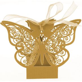 50x Navy Blue Butterfly Laser Cut Favor Boxes Cookie Present Boxes with Ribbons Cute Chocolate Box for Wedding Girl Bridal Birthday Party Baby Shower Favors Decoration