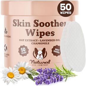 Natural Dog Company Skin Soother Wipes, 50 Count, Pet Wipes for Dogs, Hypoallergenic Formula, Dog Moisturizer for Dry Skin, Grooming Wipes for Dogs, Pet Itch Relief for Dogs