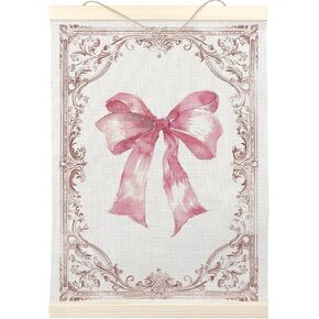 LKETW Vintage Pink Bow Poster Hanger Frame 12x16 inch, Preppy Pink Coquette Posters for Room Aesthetic, Pink Bow Wall Art for Preppy Girls Room Aesthetic, Girly Hanging Banner Decor for Dorm Bedroom