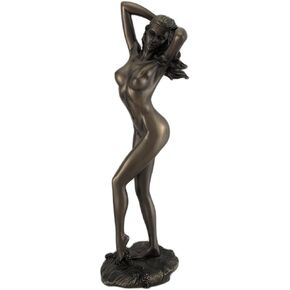 Bronzed Finish Nude Female with Hands in Hair Statue Sculpture Erotic Art