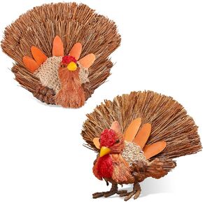 2PCS Thanksgiving Decorations Turkey, Thanksgiving Decorations for Table, Natural Material Turkey Decorations for Home, Thanksgiving Decorations Indoor