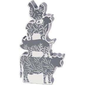Primitives by Kathy Floral Farm Animals Decorative Sitter Gray