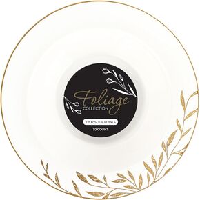 PLASTICPRO 32 Pack Elegant Disposable Plastic Plates Combo Set Includes 16 Dinner Plates and 16 Salad Plates Heavy Duty Fancy Party Plates White & Gold Flower Design