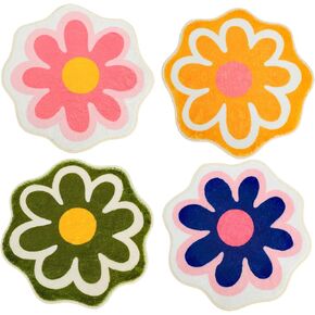4 Pcs Daisy Cute Bath Mat Flower Shaped Washable Bath Rug Non Slip Absorbent Bathroom Mat Fun Toilet Rug Cute Bathroom Rugs Kids Bedroom Flower Carpet for Floor, 4 Colors, 15.8 x 15.8''