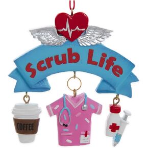 Kurt Adler J8845 Nurse Scrub Life Blue and Red 3.75 Inch Resin Hanging Christmas Decoration Ornament