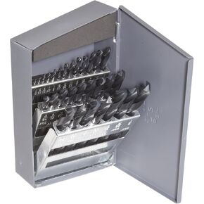 Chicago Latrobe 159 Series Black Oxide, Short Length Drill Set in Metal Case, Inch, 29-piece, 1/16" - 1/2" in 64" increments
