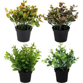 Jusdreen Artificial Potted Plants - Set of 4 Artificial Potted Flowers Faux Plants Home Decor Indoor Small Faux Plants Flowers for Office Desk Decoration
