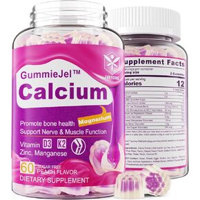 Sugar-Free Calcium Citrate Gummies 1000mg w/Vitamin D3 K2, Magnesium, Zinc, Boron, Manganese, Copper for Bone, Muscle & Immune, Ultimate Absorption Calcium Supplement for Women & Men - Vegan, 60 Count