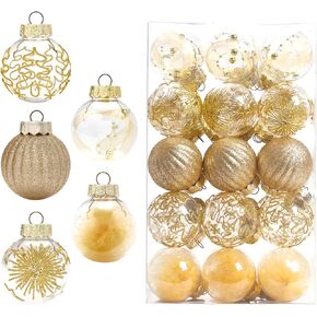 30ct Christmas Ball Ornaments, 60mm/2.36 Inch Shatterproof Christmas Tree Decoration Xmas Plastic Baubles Ornaments Decorative Hanging Ornaments for Holiday Wedding Party Decorstions (Champaign Gold)
