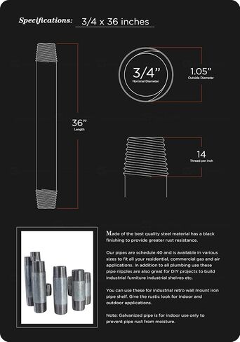 QDHM3436 36" Long Pre-Cut Galvanized Pipe with 3/4" Nominal Size Diameter in Saudi Arabia