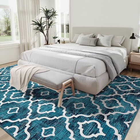 سجاد منطقة WESTLOOM مقاس 4 × 6، سجادة حديثة قابلة للغسل، سجاد غرفة المعيشة هندسية، سجاد غرفة نوم غير قابل للانزلاق، سجادة غرفة الطعام الهندسية، سجادة مغربية منخفضة الوبر، سجاد منطقة المطبخ الكبيرة، 4 × 6 in Kuwait