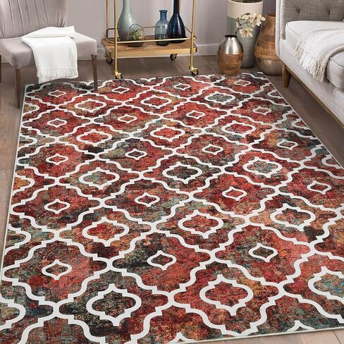 سجاد منطقة WESTLOOM مقاس 4 × 6، سجادة حديثة قابلة للغسل، سجاد غرفة المعيشة هندسية، سجاد غرفة نوم غير قابل للانزلاق، سجادة غرفة الطعام الهندسية، سجادة مغربية منخفضة الوبر، سجاد منطقة المطبخ الكبيرة، 4 × 6 in Kuwait